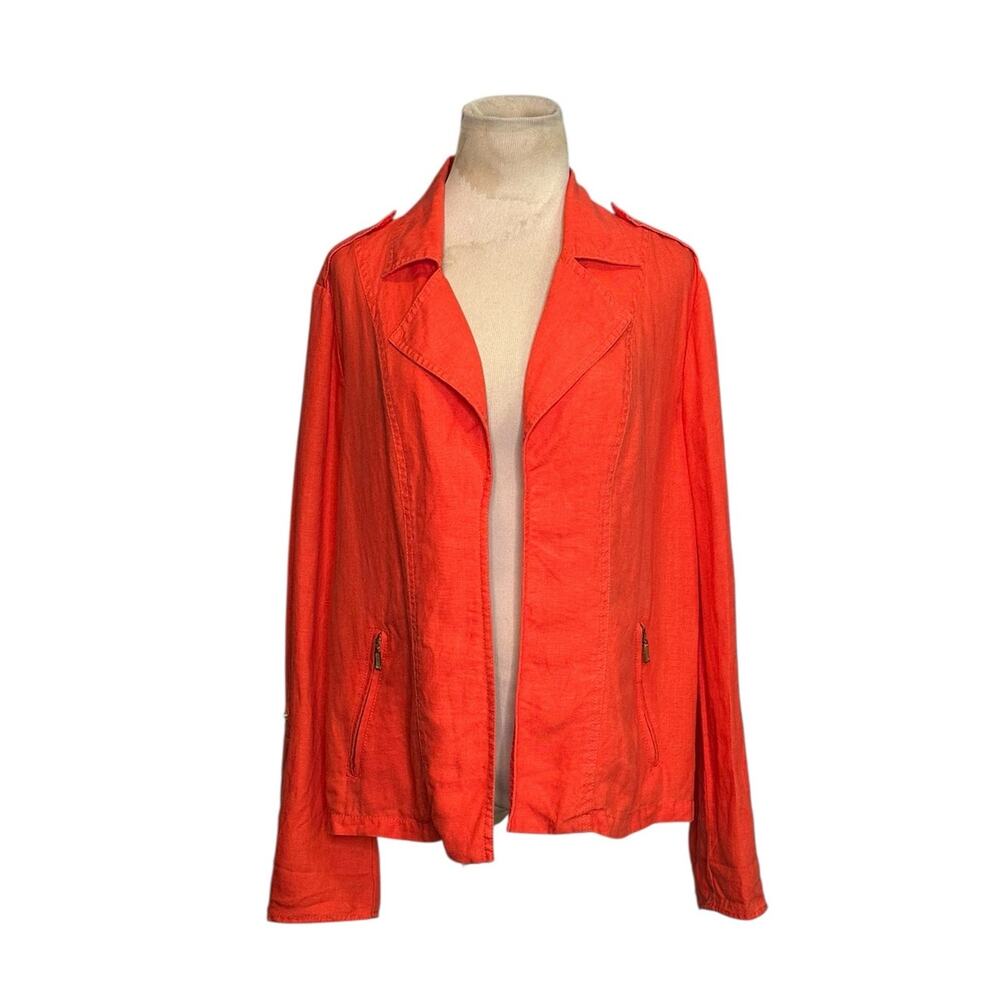 Chico’s orange linen open front moto jacket size 2 - large